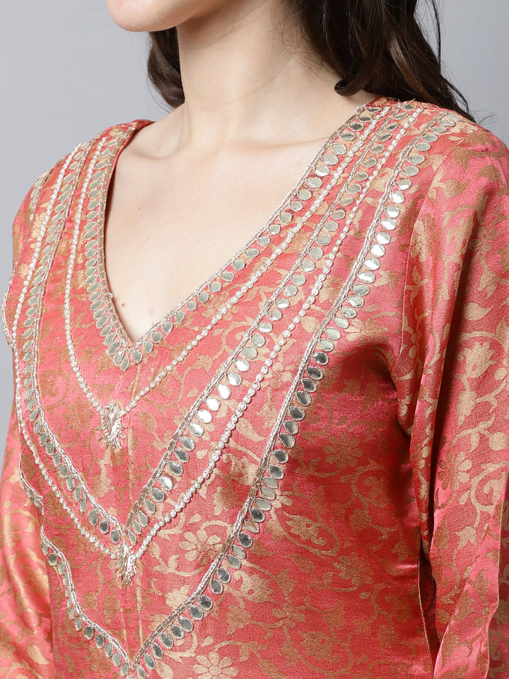 anokherang Combos Maharani Pink Embroidered Kurti With Straight Pants And Organza Dupatta Couple Matching Dress
