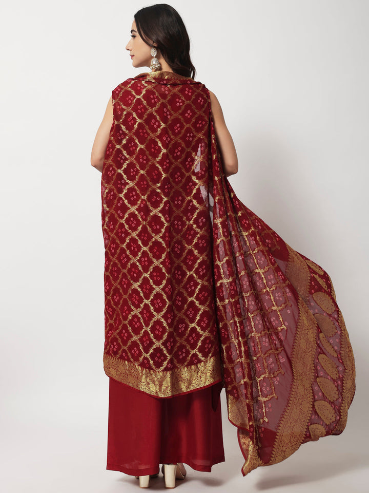 anokherang Combos Maroon Co-ord Set with Banarsi Cape