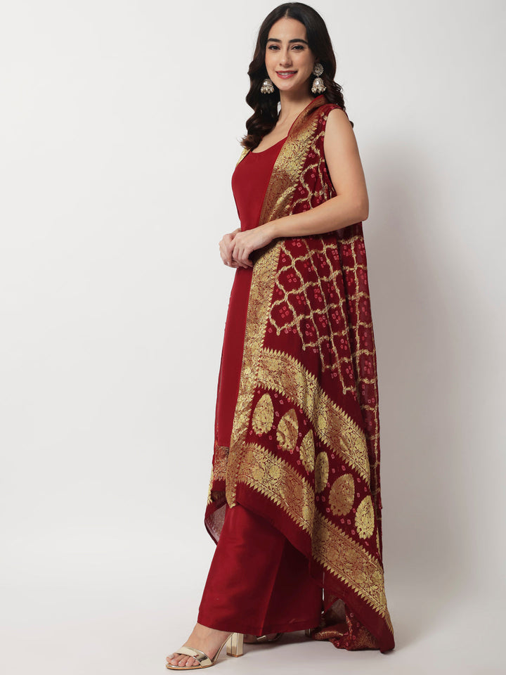 anokherang Combos Maroon Co-ord Set with Banarsi Cape