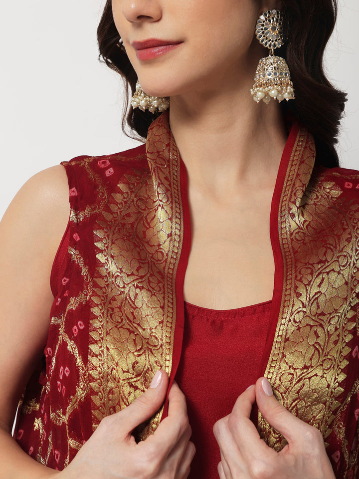 anokherang Combos Maroon Co-ord Set with Banarsi Cape