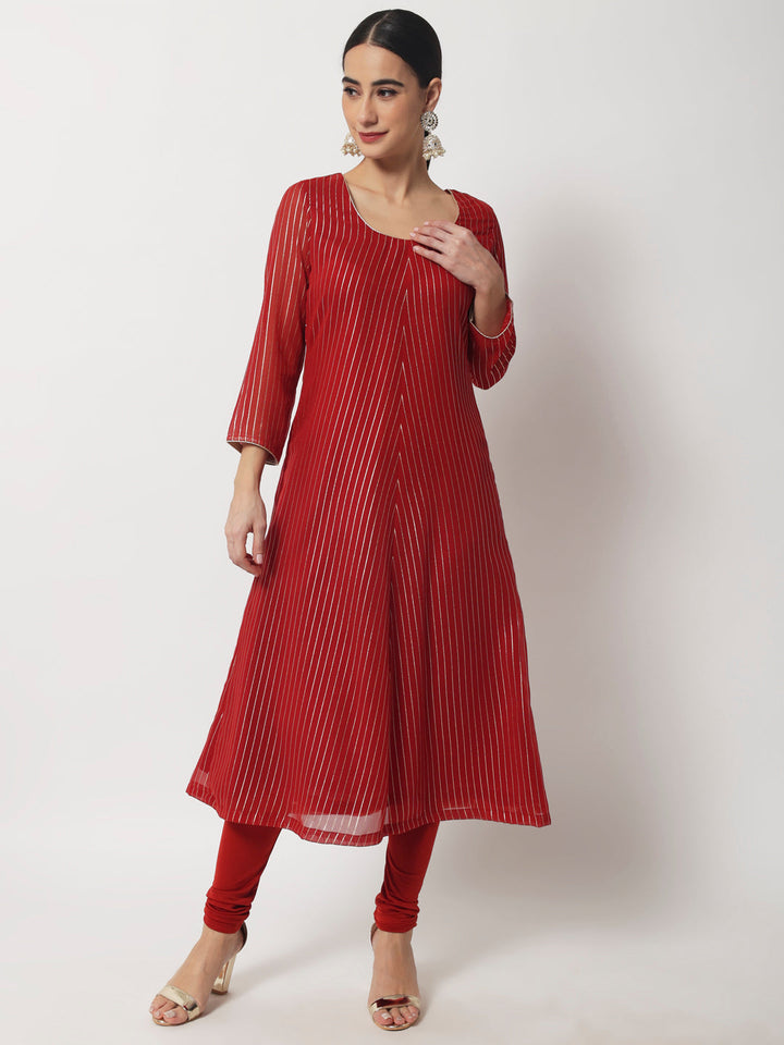 anokherang Combos Maroon Glam Foil Lines Kurti