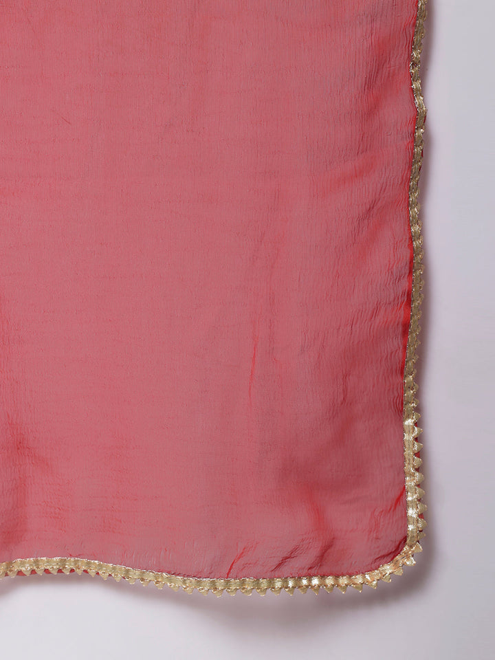 anokherang Combos Maroon Glam Foil Lines Kurti With Chudidar and Chiffon Dupatta