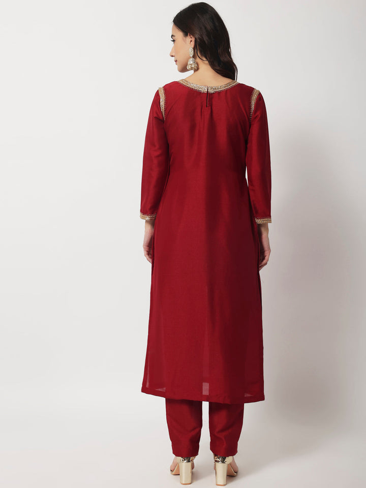 anokherang Combos Copy of Maroon Grace Silk Straight Kurti With Straight Pants