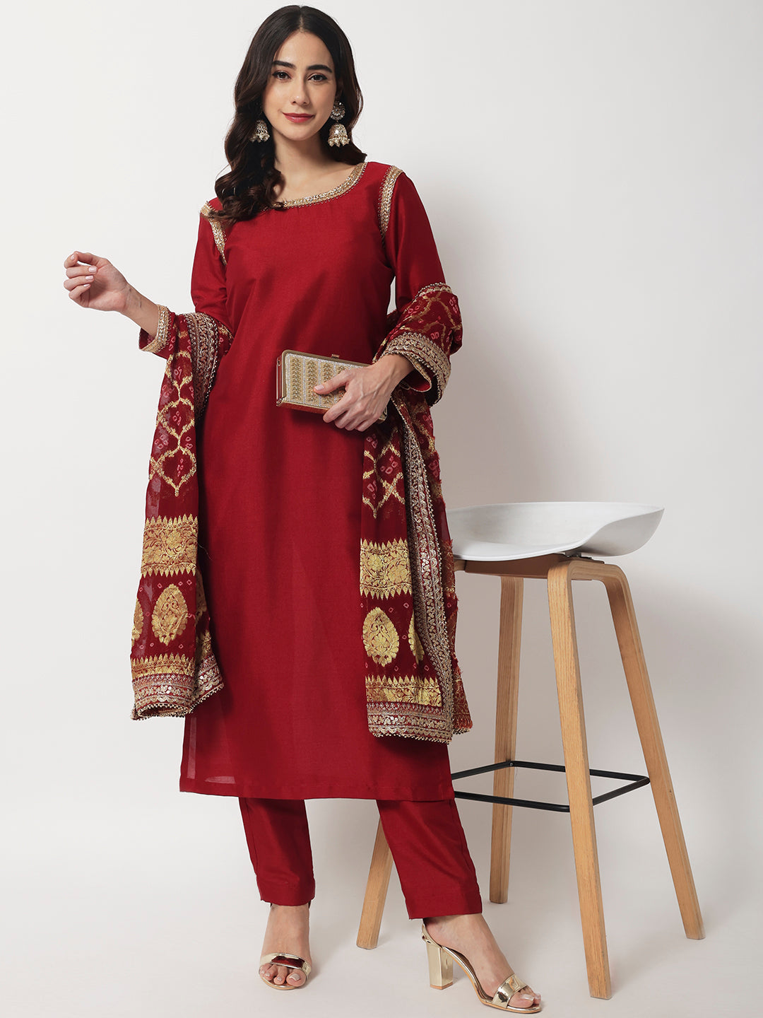 Art Silk Fabric Party Wear Kurti In Red And Maroon Color – shiborionline