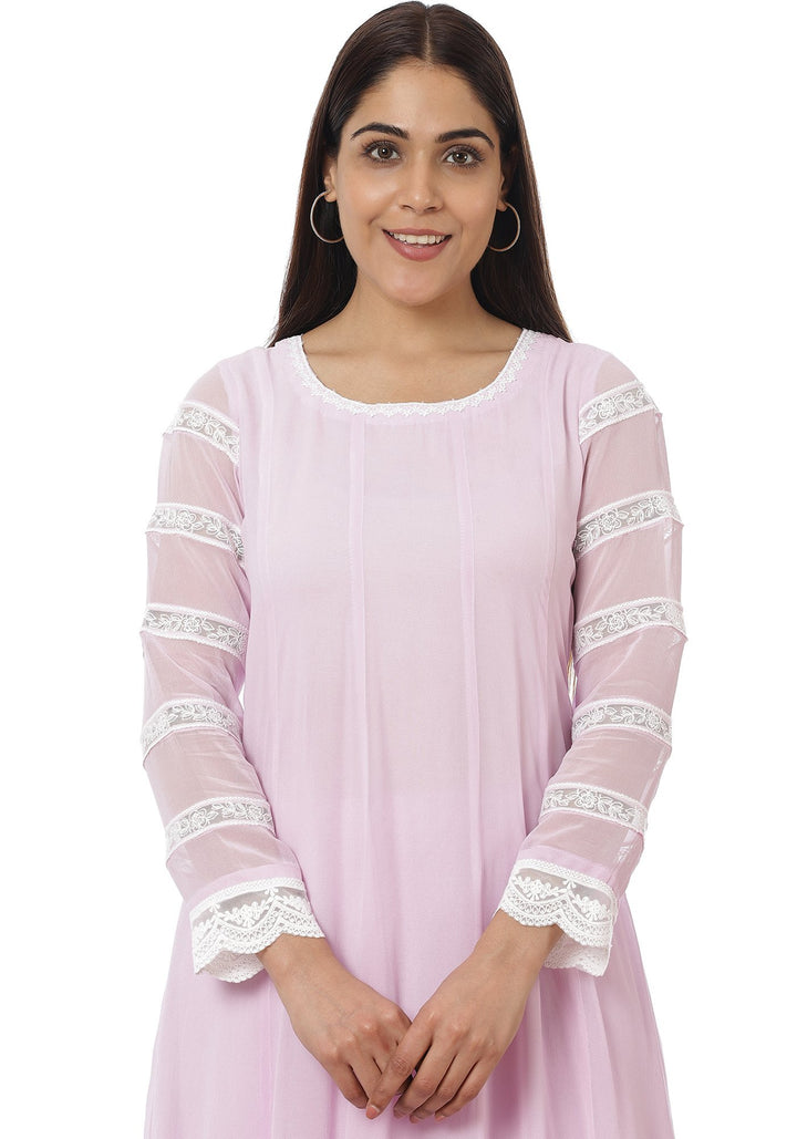 anokherang Combos Mauve Georgette Crochet Anarkali with Churidaar