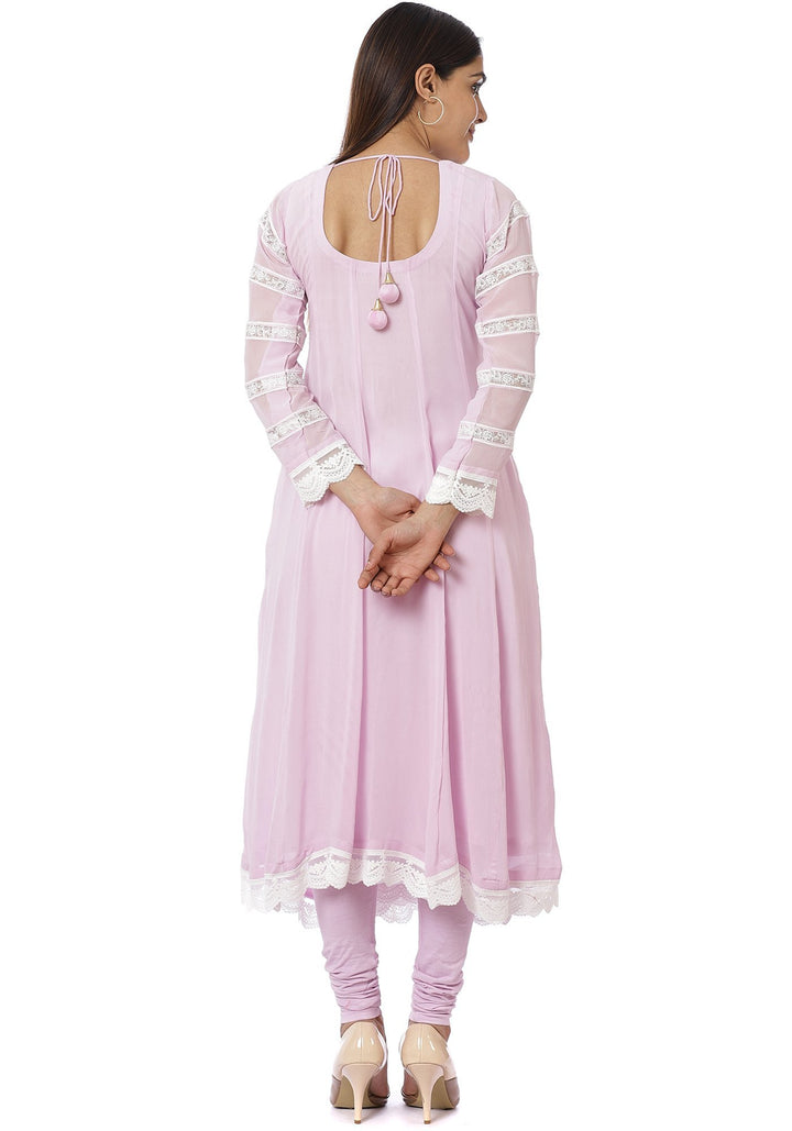 anokherang Combos Mauve Georgette Crochet Anarkali with Churidaar