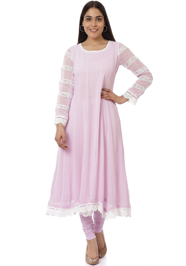 anokherang Combos Mauve Georgette Crochet Anarkali with Churidaar