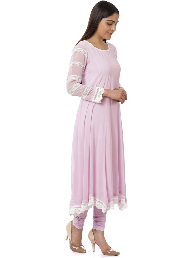 anokherang Combos Mauve Georgette Crochet Anarkali with Churidaar