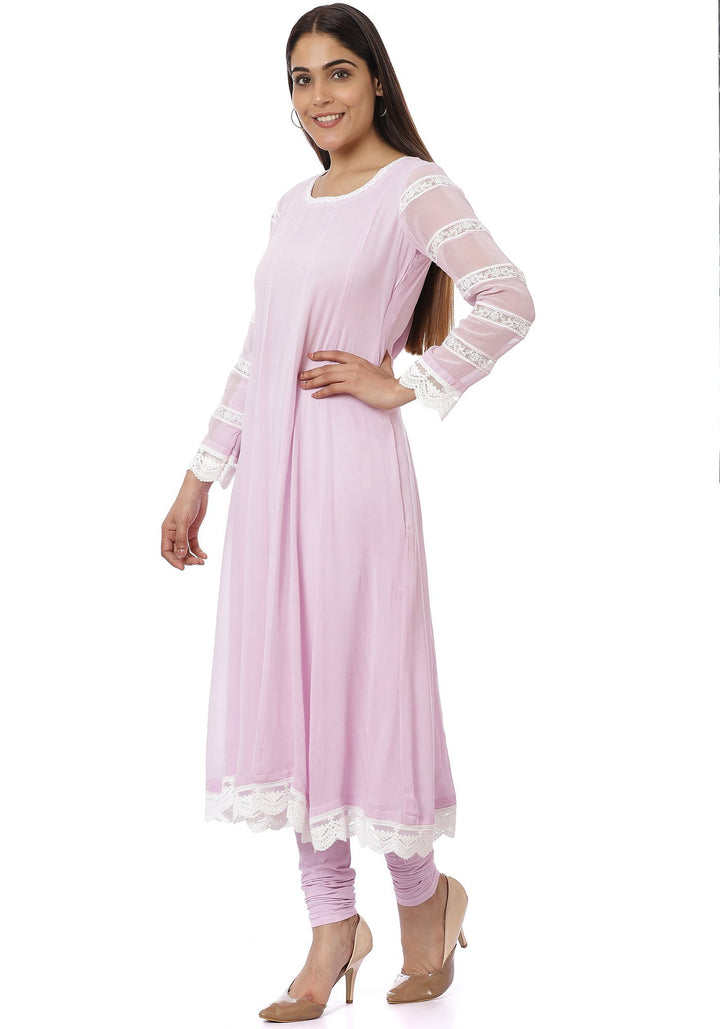 anokherang Combos Mauve Georgette Crochet Anarkali with Churidaar