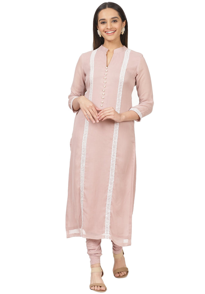 anokherang Combos Mauve Pearl Georgette Straight Kurti with Churidaar and Chiffon Dupatta