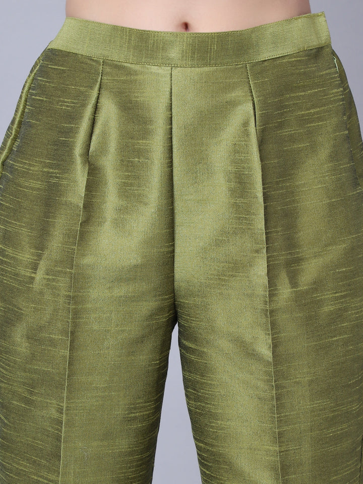 anokherang Combos Mehendi Green Floral Kurti with Straight Pants and Dupatta