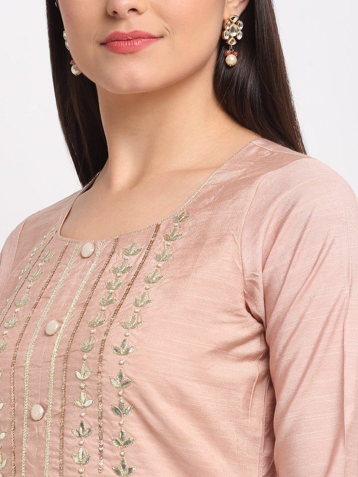 anokherang Combos Mellow Gold Embroidered Kurti and Straight Pants with Mellow Gotta Patti Chiffon Dupatta