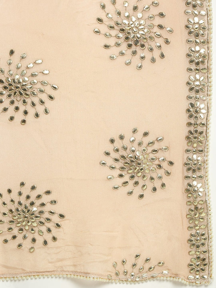 anokherang Combos Mellow Gold Embroidered Kurti and Straight Pants with Mellow Gotta Patti Chiffon Dupatta