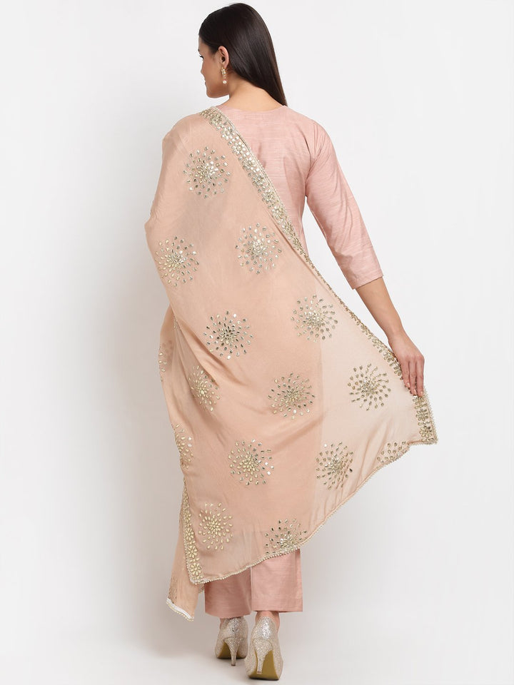 anokherang Combos Mellow Gold Embroidered Kurti and Straight Pants with Mellow Gotta Patti Chiffon Dupatta
