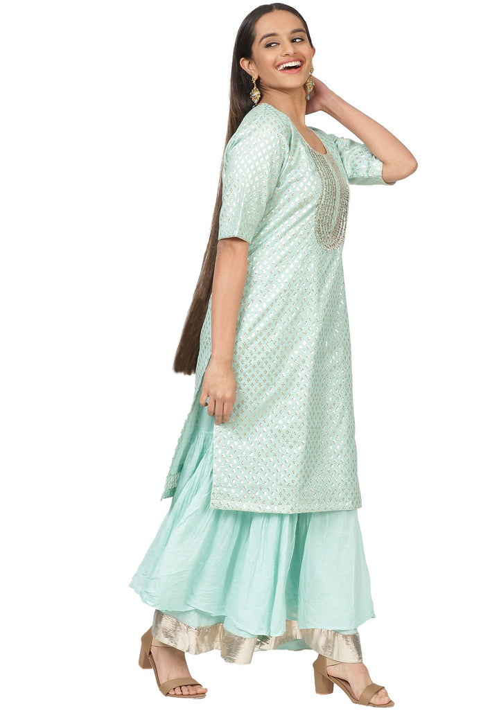 anokherang Combos Mint Green Love Short Kurti with Gota Sharara