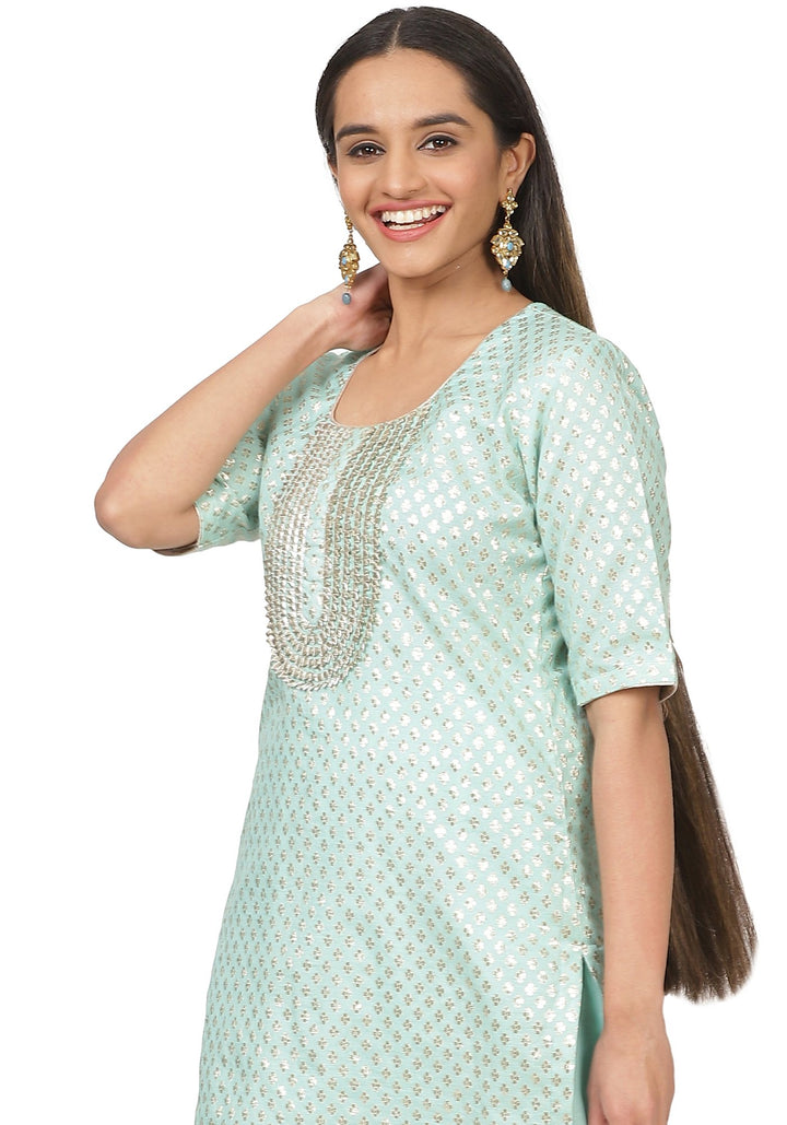 anokherang Combos Mint Green Love Short Kurti with Gota Sharara