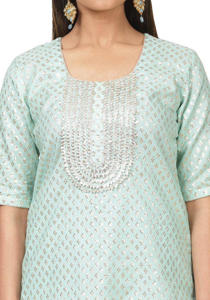 anokherang Combos Mint Green Love Short Kurti with Gota Sharara