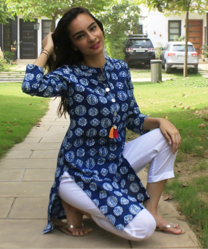 anokherang Combos Money Times Indigo Blue Short Kurti with Straight Pants