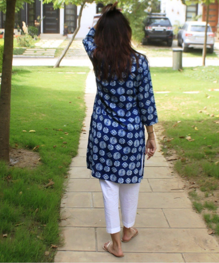 anokherang Combos Money Times Indigo Blue Short Kurti with Straight Pants