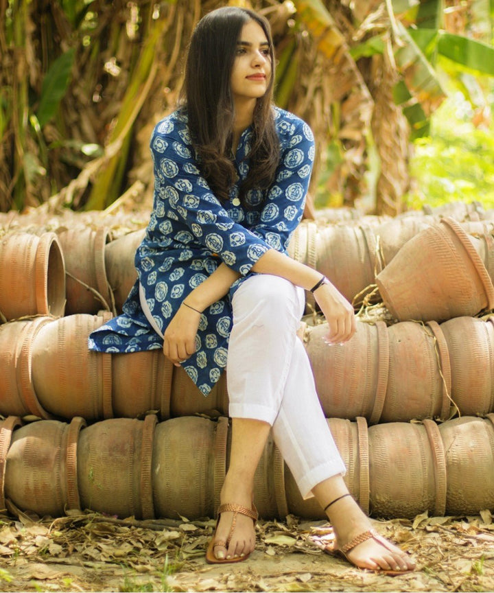 anokherang Combos Money Times Indigo Blue Short Kurti with Straight Pants