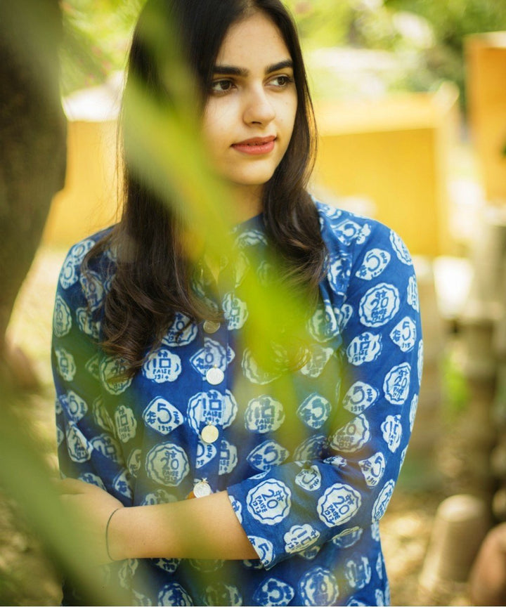 anokherang Combos Money Times Indigo Blue Short Kurti with Straight Pants
