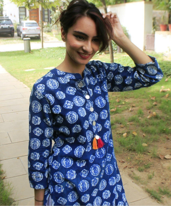 anokherang Combos Money Times Indigo Blue Short Kurti with Straight Pants