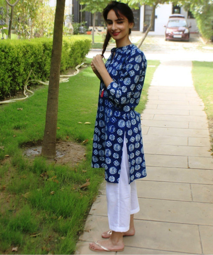anokherang Combos Money Times Indigo Blue Short Kurti with Straight Pants