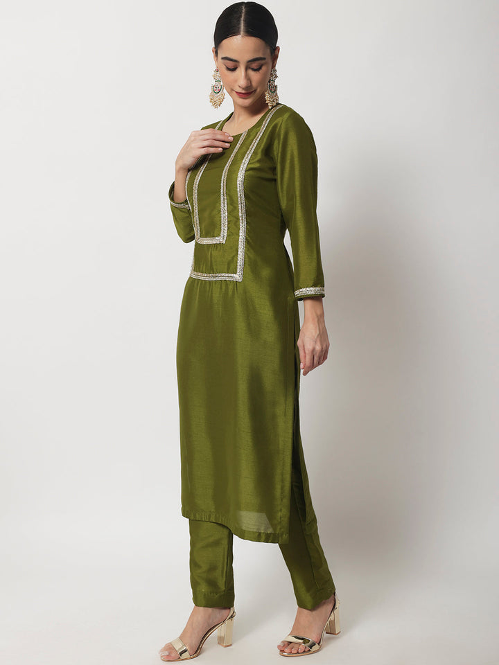 anokherang Combos Moss Green Straight Kurti