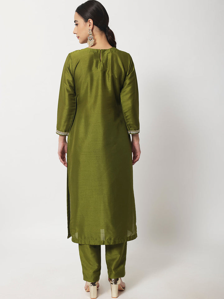 anokherang Combos Moss Green Straight Kurti With Straight Pants
