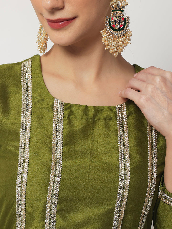 anokherang Combos Moss Green Straight Kurti With Straight Pants