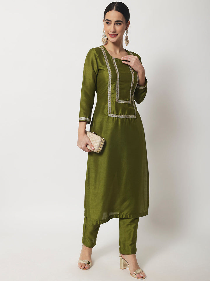 anokherang Combos Moss Green Straight Kurti With Straight Pants
