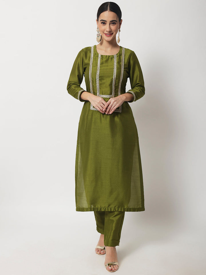 anokherang Combos Moss Green Straight Kurti With Straight Pants