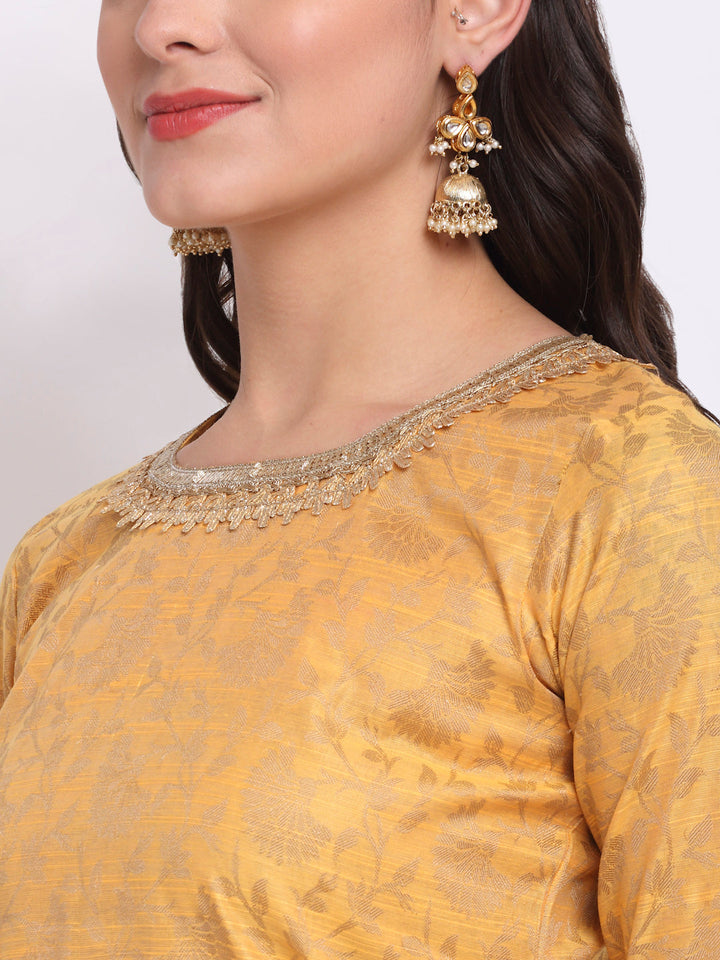 anokherang Combos Mustard Banarasi Pleated Fabric with Blue Palazzo