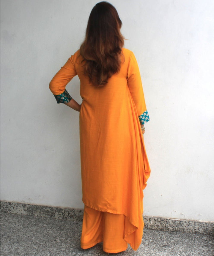 anokherang Combos Mustard Diva Side Cowl Kurti with Straight Palazzos