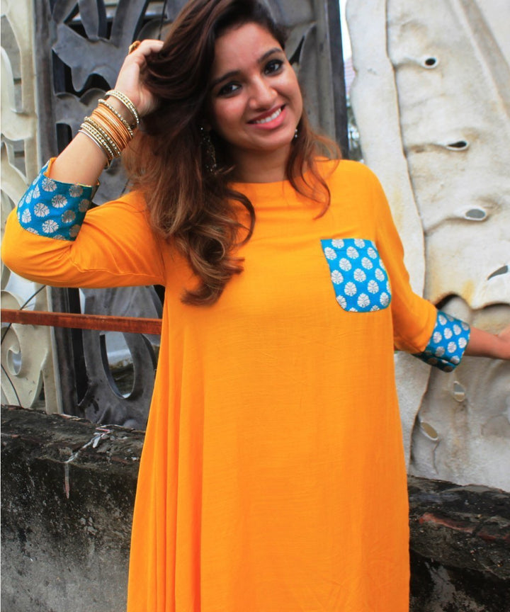 anokherang Combos Mustard Diva Side Cowl Kurti with Straight Palazzos
