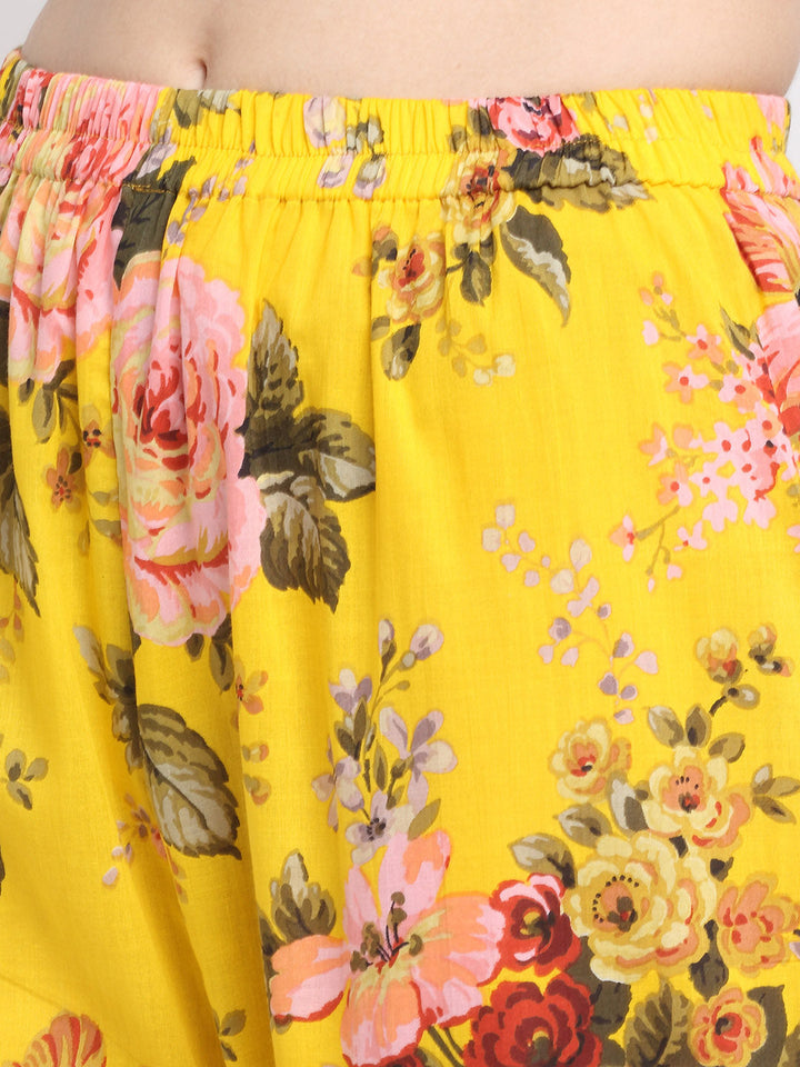 anokherang Combos Mustard Floral Kurti with Straight Palazzo Co-ord Set