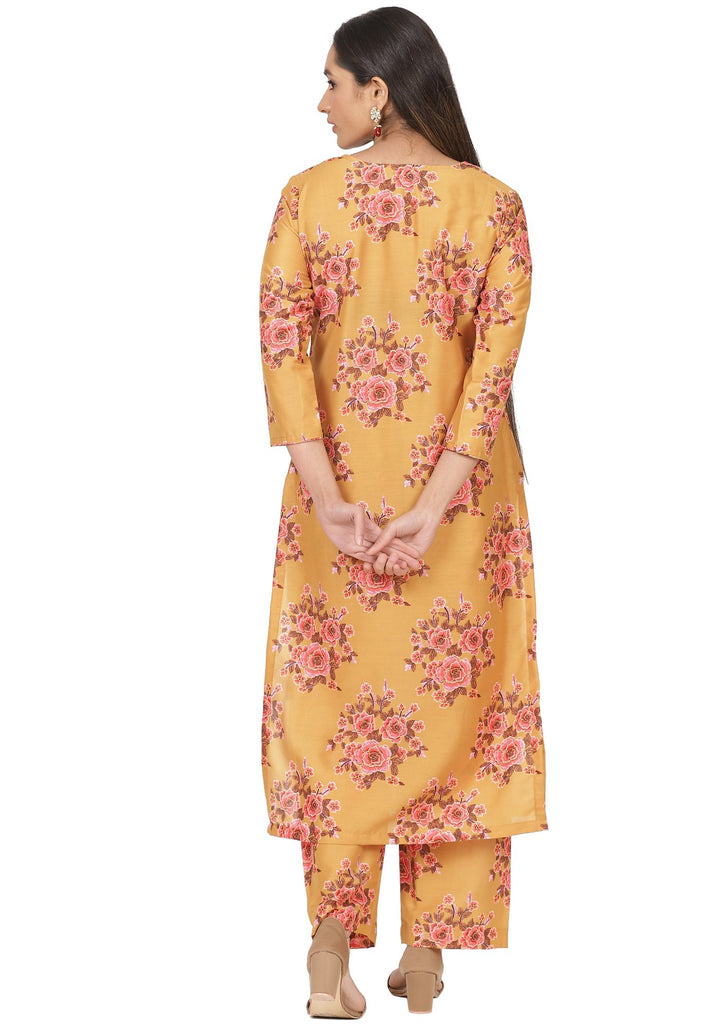 anokherang Combos Mustard Floral Printed Straight Kurti with Straight Palazzo