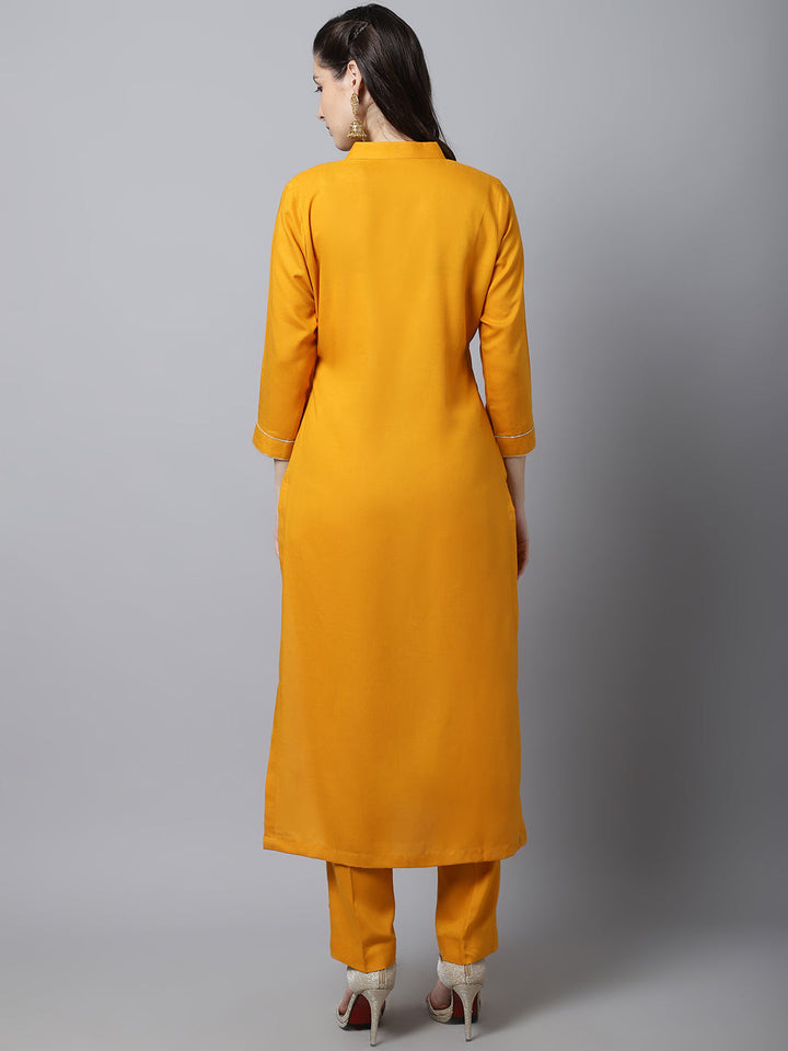 anokherang Combos Mustard Foil Printed Kurti With Straight Pants
