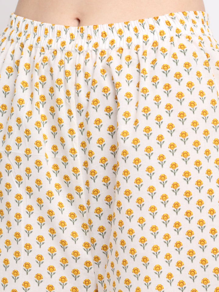 anokherang Combos Mustard Gathered Floral Kurti with Floral Palazzo