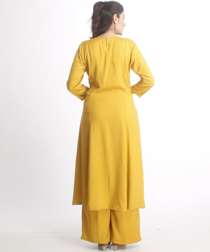anokherang Combos Mustard Gold Kalidar Kurti with Straight Palazzo and Leheriya Dupatta