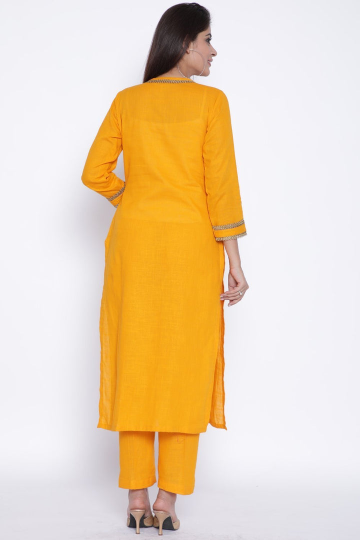 anokherang Combos Mustard Gota Kurti with Pants and Blue-Pink Tie Dye Dupatta