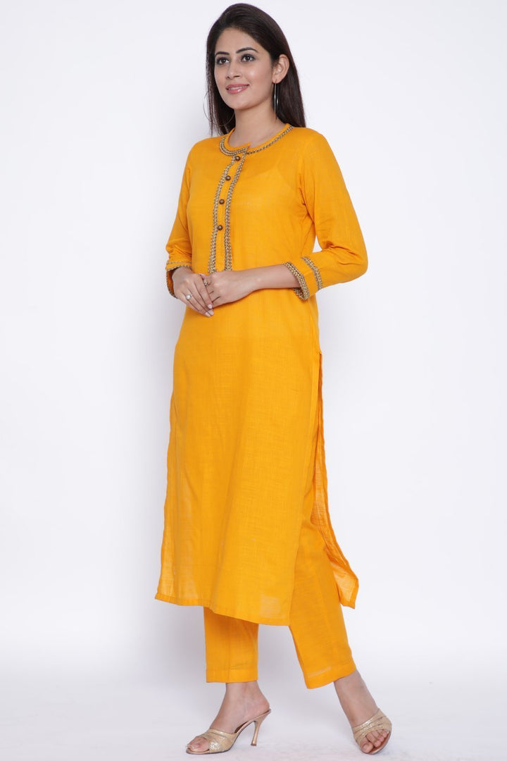 anokherang Combos Mustard Gota Kurti with Straight Pants