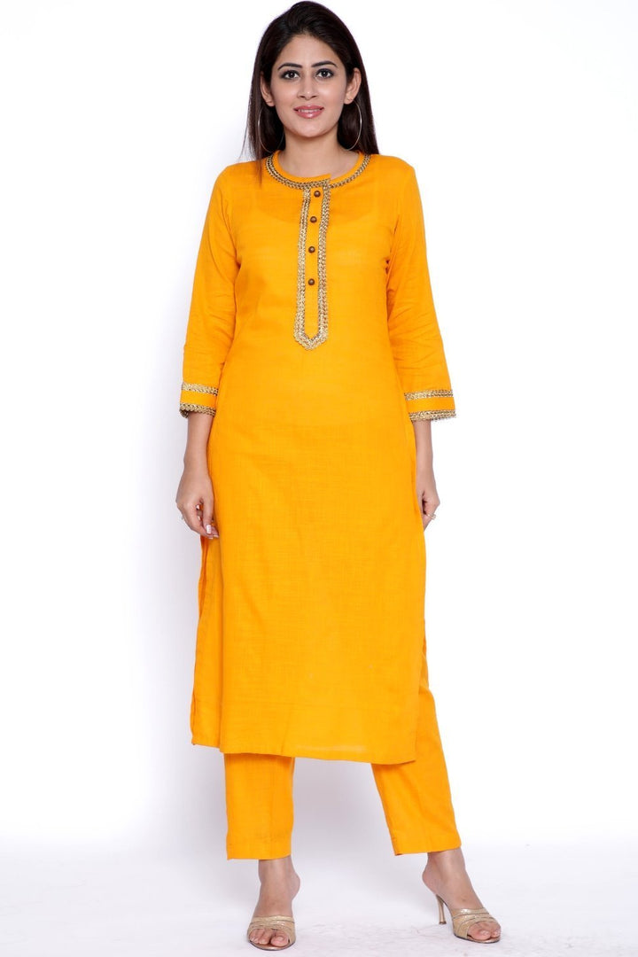 anokherang Combos Mustard Gota Kurti with Straight Pants