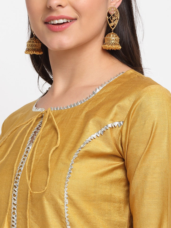 anokherang Combos Mustard Gota Straight Kurti with Pants and Gota Dupatta