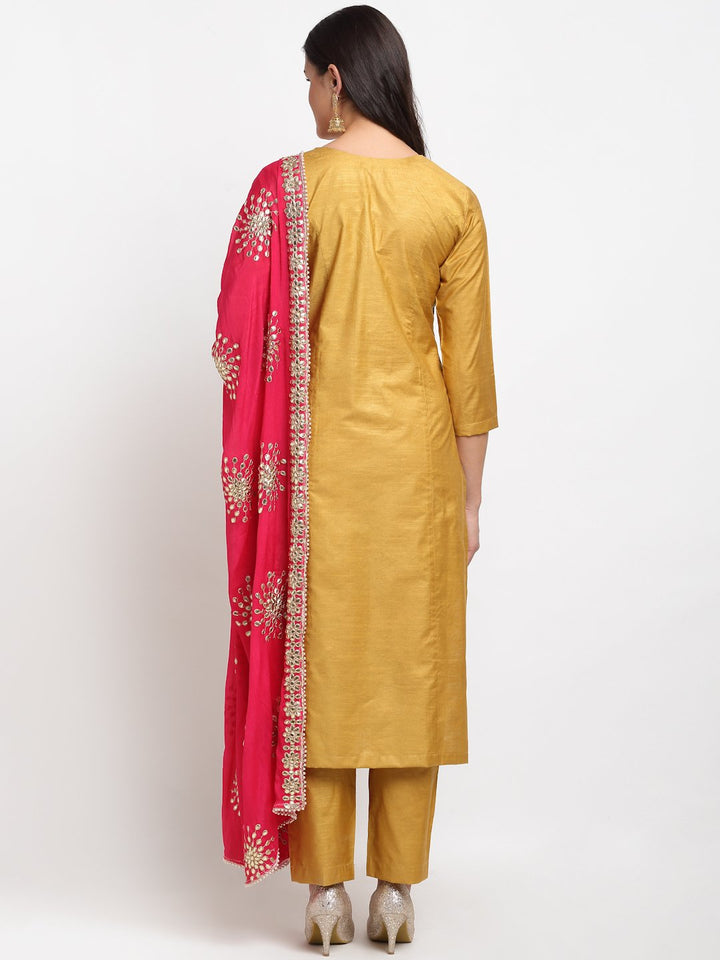 anokherang Combos Mustard Gota Straight Kurti with Pants and Gota Dupatta