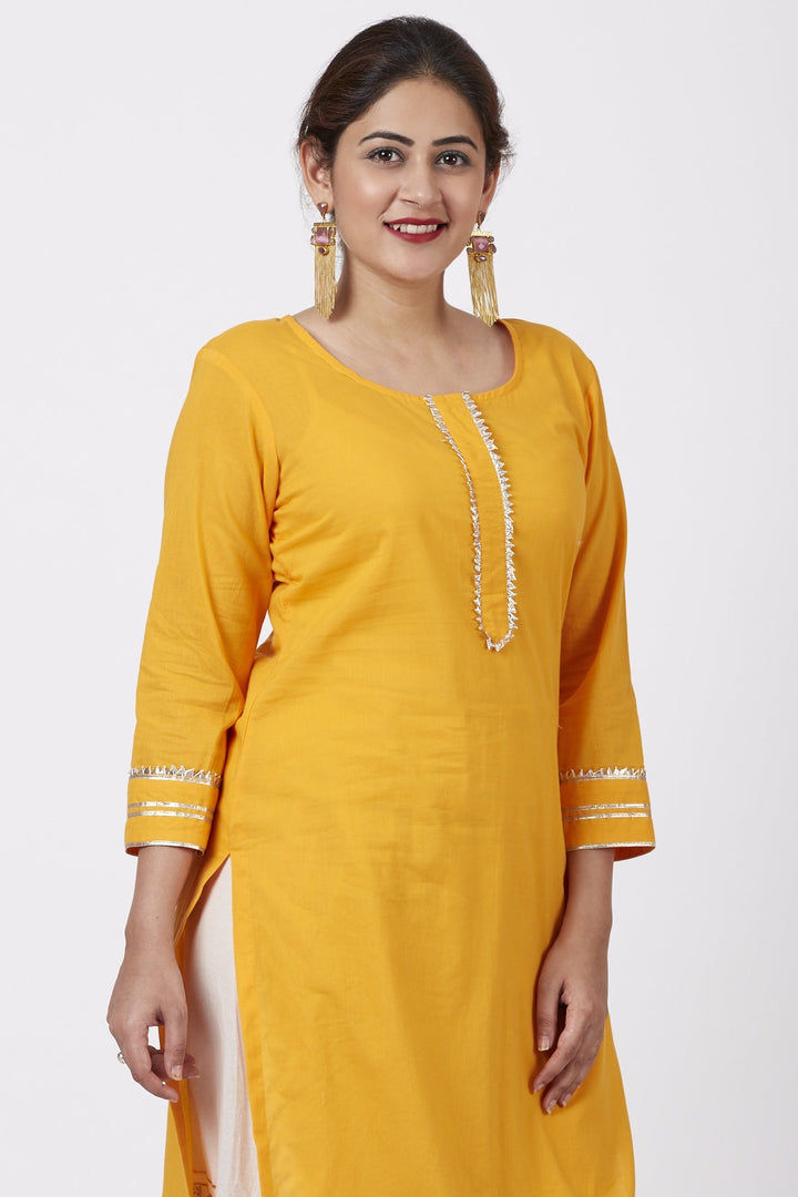 anokherang Combos Mustard Gotta Kurti with Mustard Khadhi Floral Printed Kali Ruffle Gharara