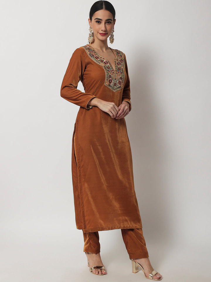 anokherang Combos Mustard Jade Velvet Kurti