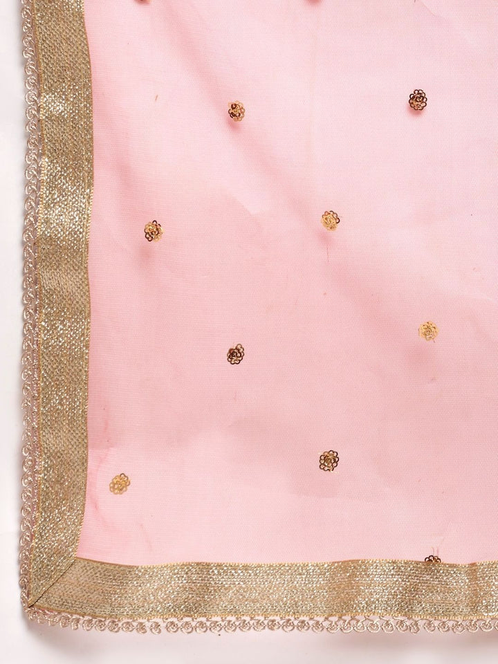 anokherang Combos Mustard Organza Ruffled Sleeve Straight Kurti with Kalidaar Palazzo and Shaded Sequin Dupatta