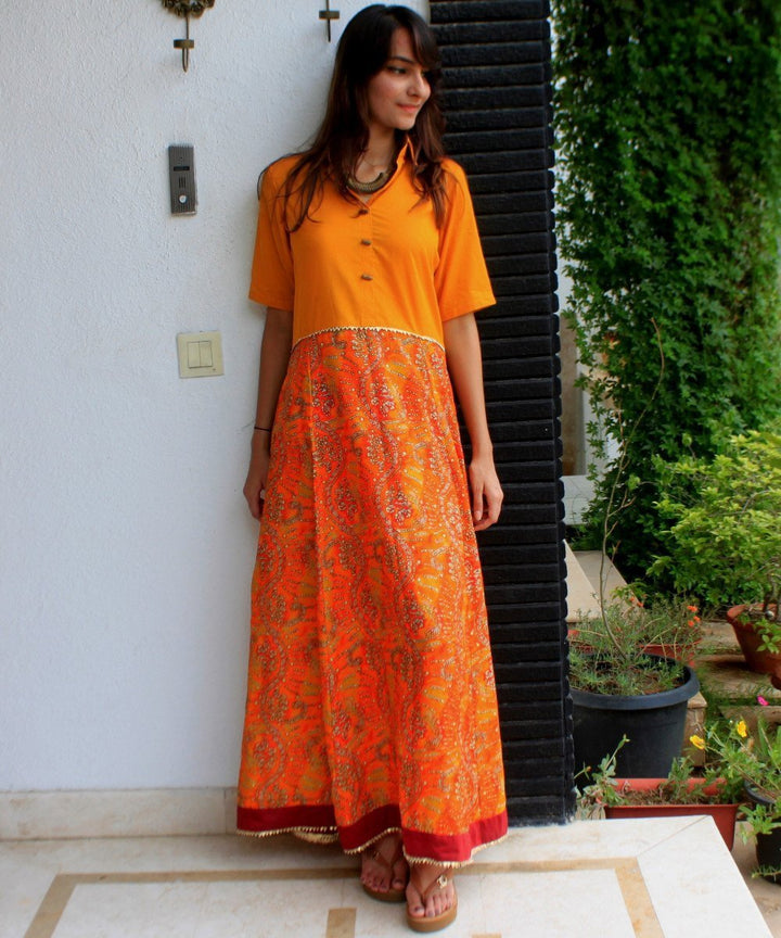 anokherang Combos Mustard Rang Paneled Floor Length Kurti
