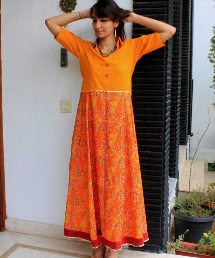 anokherang Combos Mustard Rang Paneled Floor Length Kurti